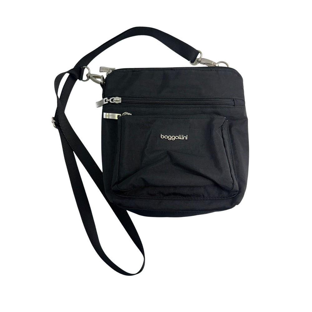 Baggallini Modern Pocket Crossbody Bag Black Travel Organizer Nylon RFID Purse